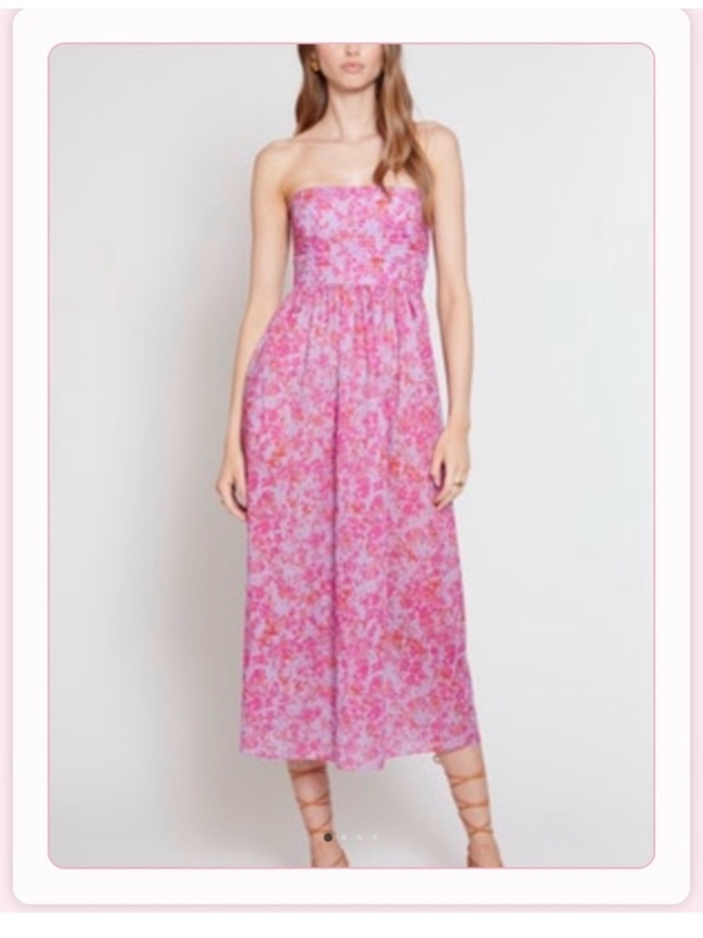 Strapless Pink Floral Midi Dress